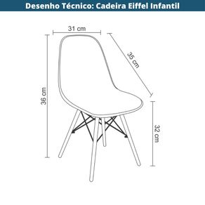 15Kit 6 Cadeiras Eiffel DKR Infantil Rivatti 31 cm -Largura- Assento em PP Branco e Base em Madeira